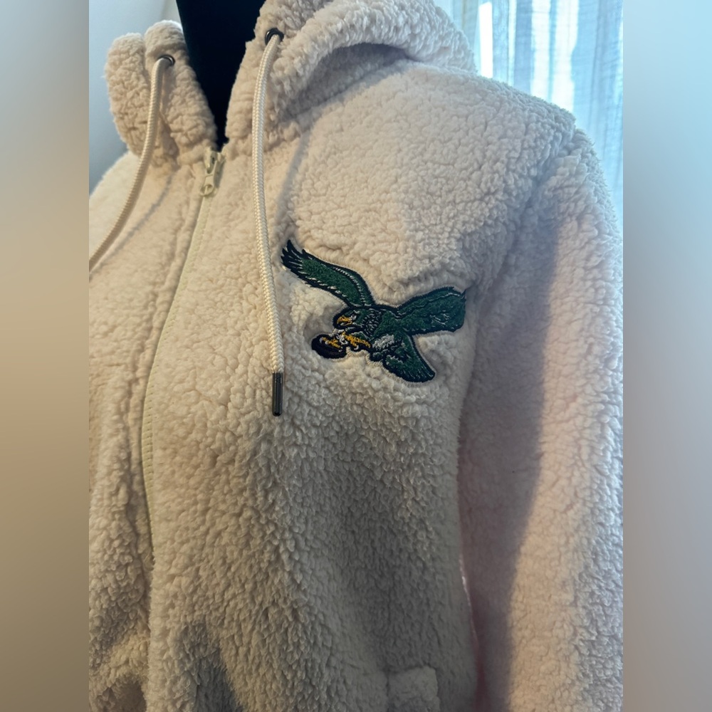 Cream Sherpa Jacket with Philadelphia Eagles Patch